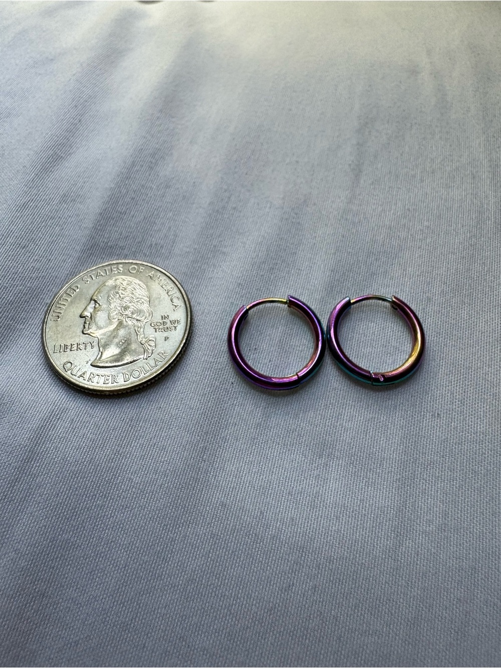Iridescent rainbow Hoop Huggie Earrings